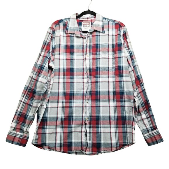Wrangler Other - Wrangler Shirt Mens Large Blue Red Plaid Button Up Lightweight Woven Long Sleeve